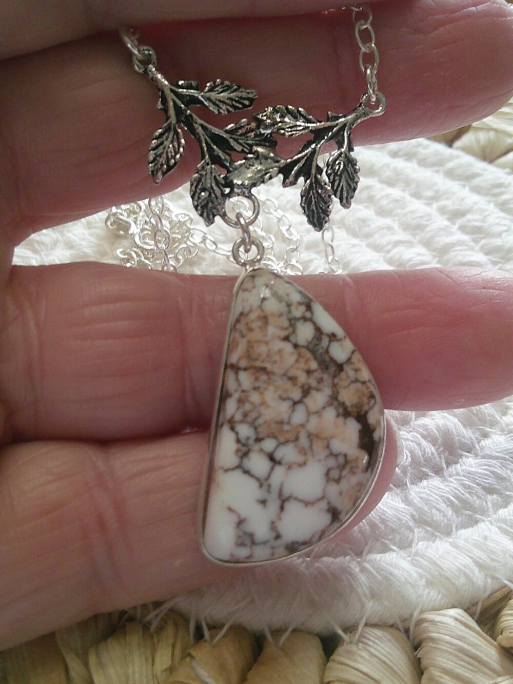 Gorgeous WILD HORSE JASPER with FLORAL Handmade Sterling 925 Pendant/Chain #254F